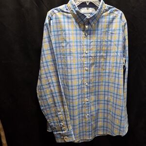 Crown & Ivy Blue Yellow Plaid Stretch Button Down Shirt Sz XL Prep Coastal South